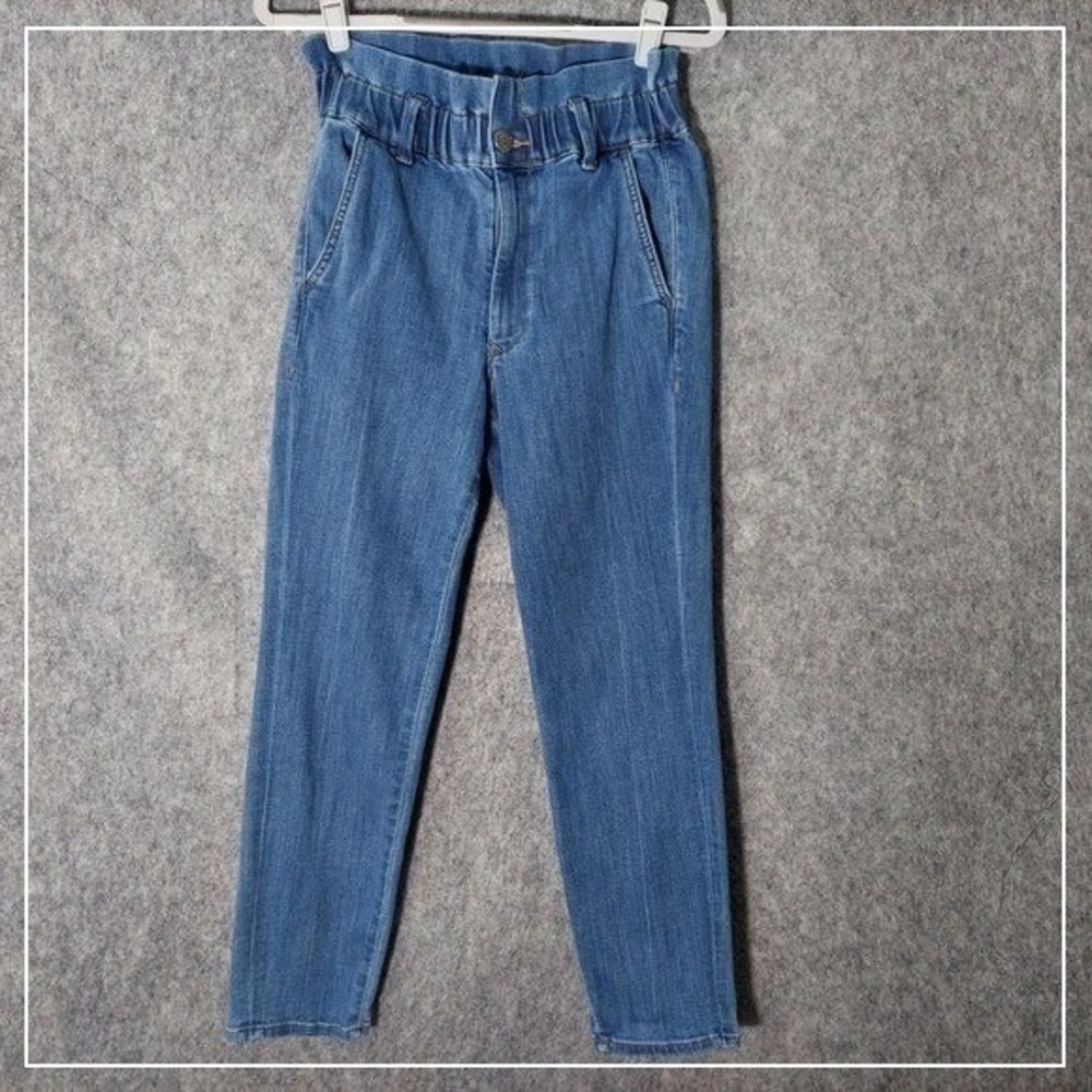 Express Jeans Women 4 Blue Super High Rise Straight Stretch Preppy Quiet Luxury
